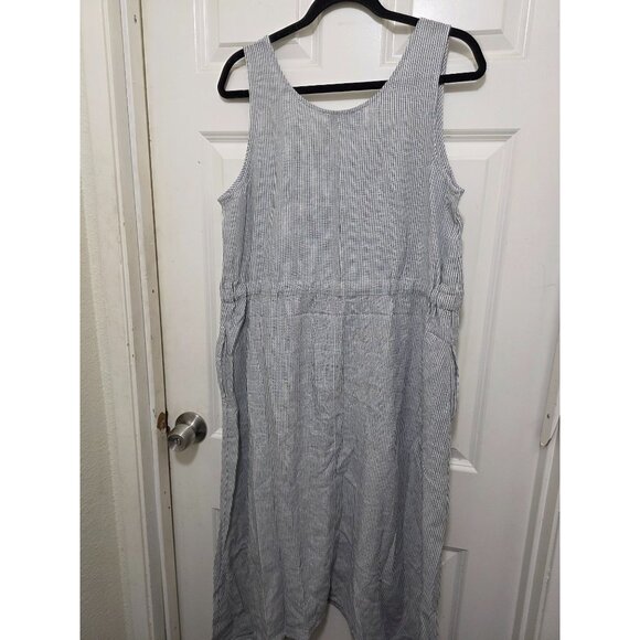 Nostrom Blue & White Striped Midi Tank Dress Drawstring Waist Linen Blend Size M - Picture 4 of 9